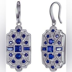 💙Sapphire Blue Antique Style Art Deco Silver Drop Earrings